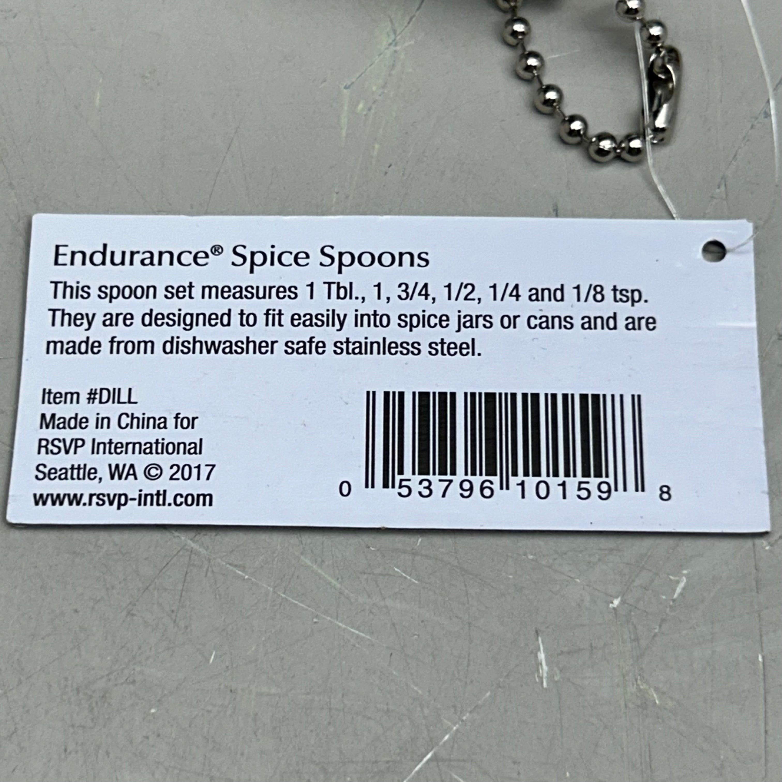 RSVP (6 Spoons) Endurance Stainless Steel Measuring Spice Spoon Set 1/8tsp,1/4tsp,1/2tsp,3/4tsp,1tsp, 1tbs