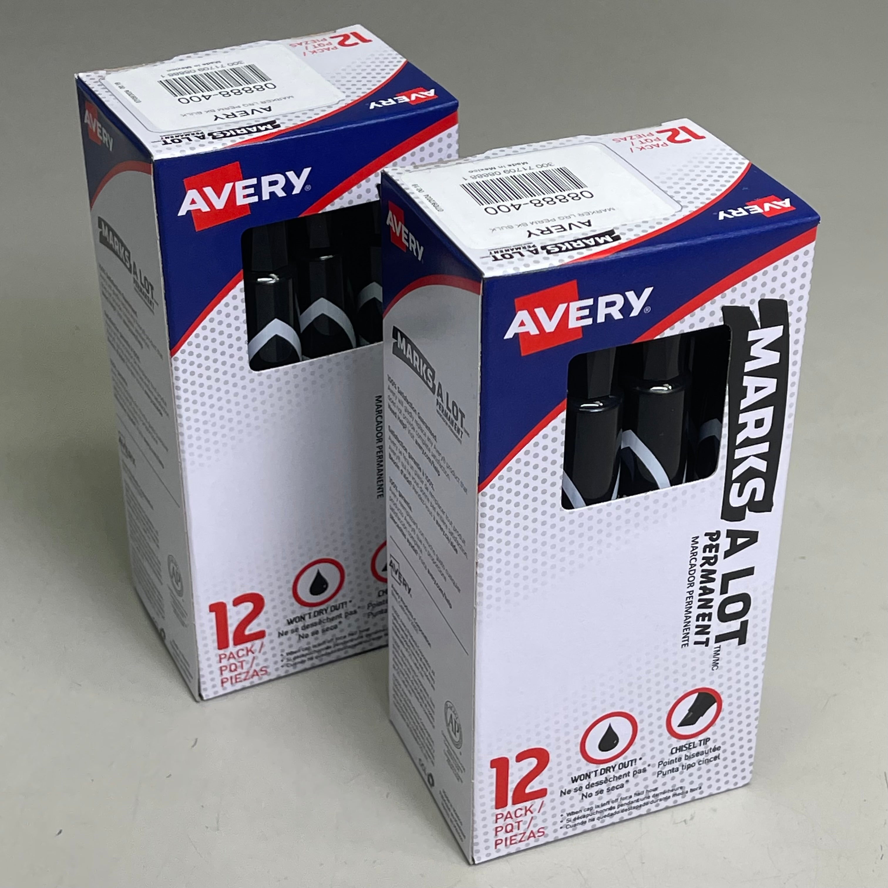 AVERY (2-PACK) Marks A Lot Permanent Markers Chisel Dozen Black 08888