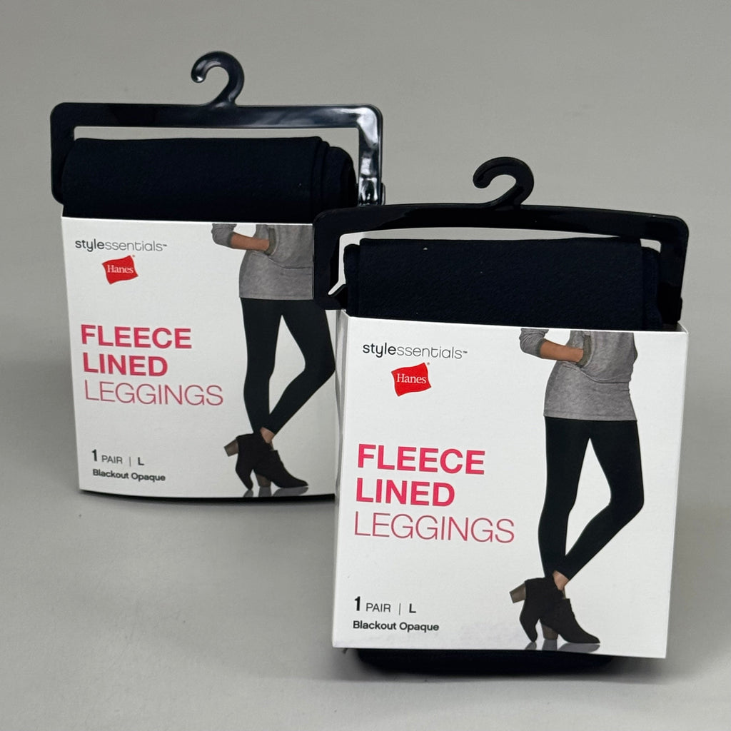 HANES (2 PACK) Style Essentials Fleece Lined Leggings Womens Sz L Blackout 284660