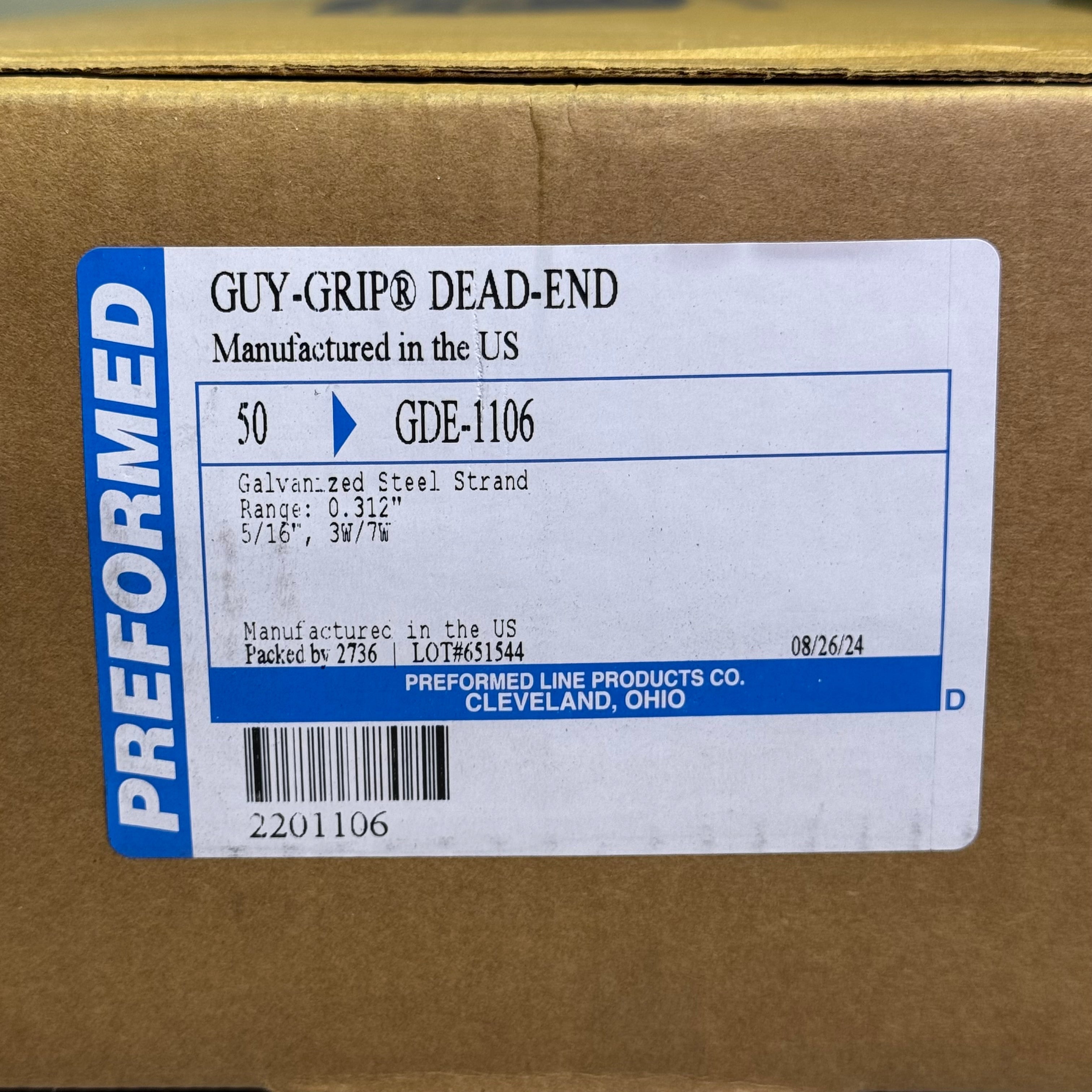 PREFORMED Guy-Grip Dead End B-Coat BOX OF 50 Galvanized Steel GDE-1106