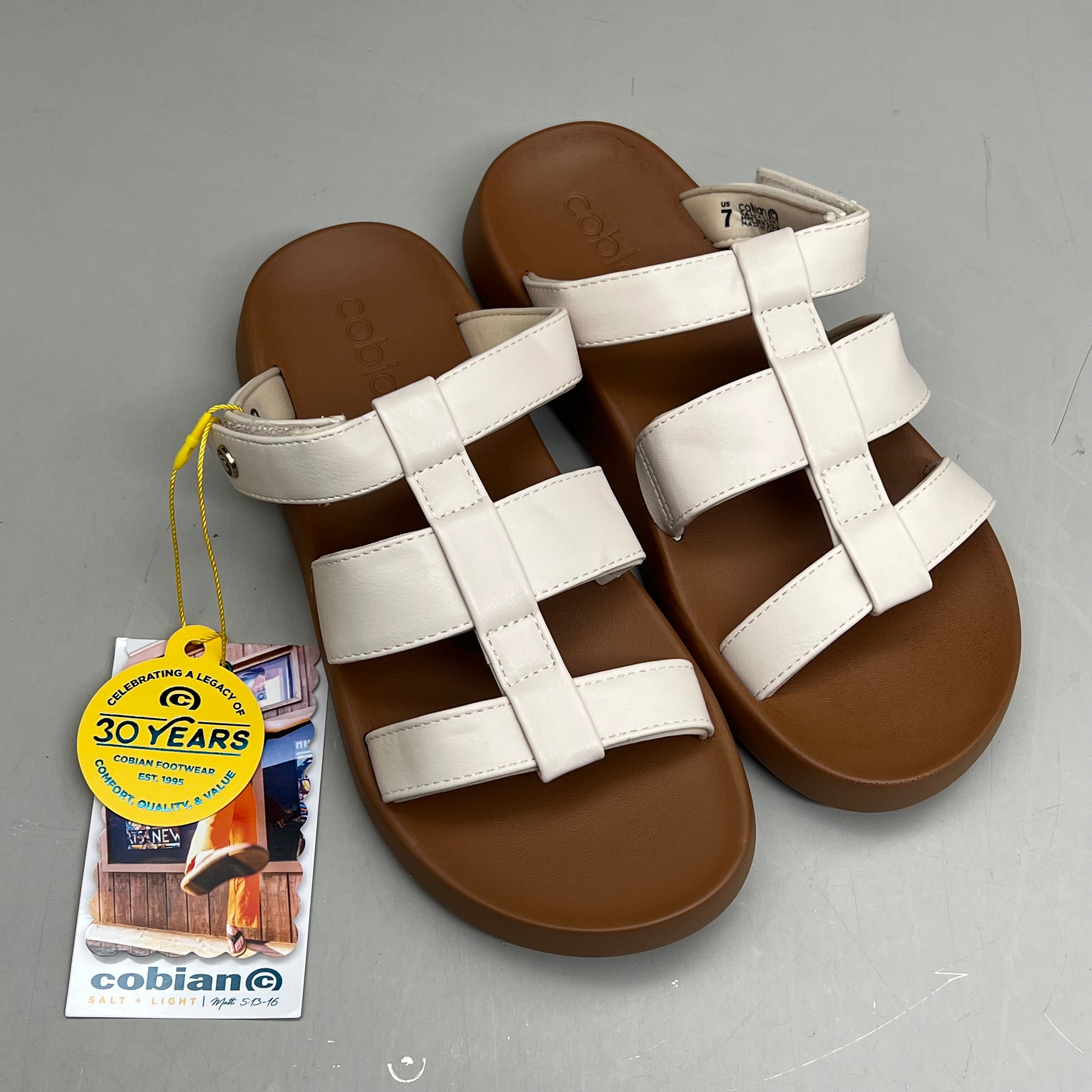 COBIAN Amalfi Synthetic Leather W/ Microfiber Lining Sandals Women's Sz 9, 39.5 EU Cream AMA25-110-9