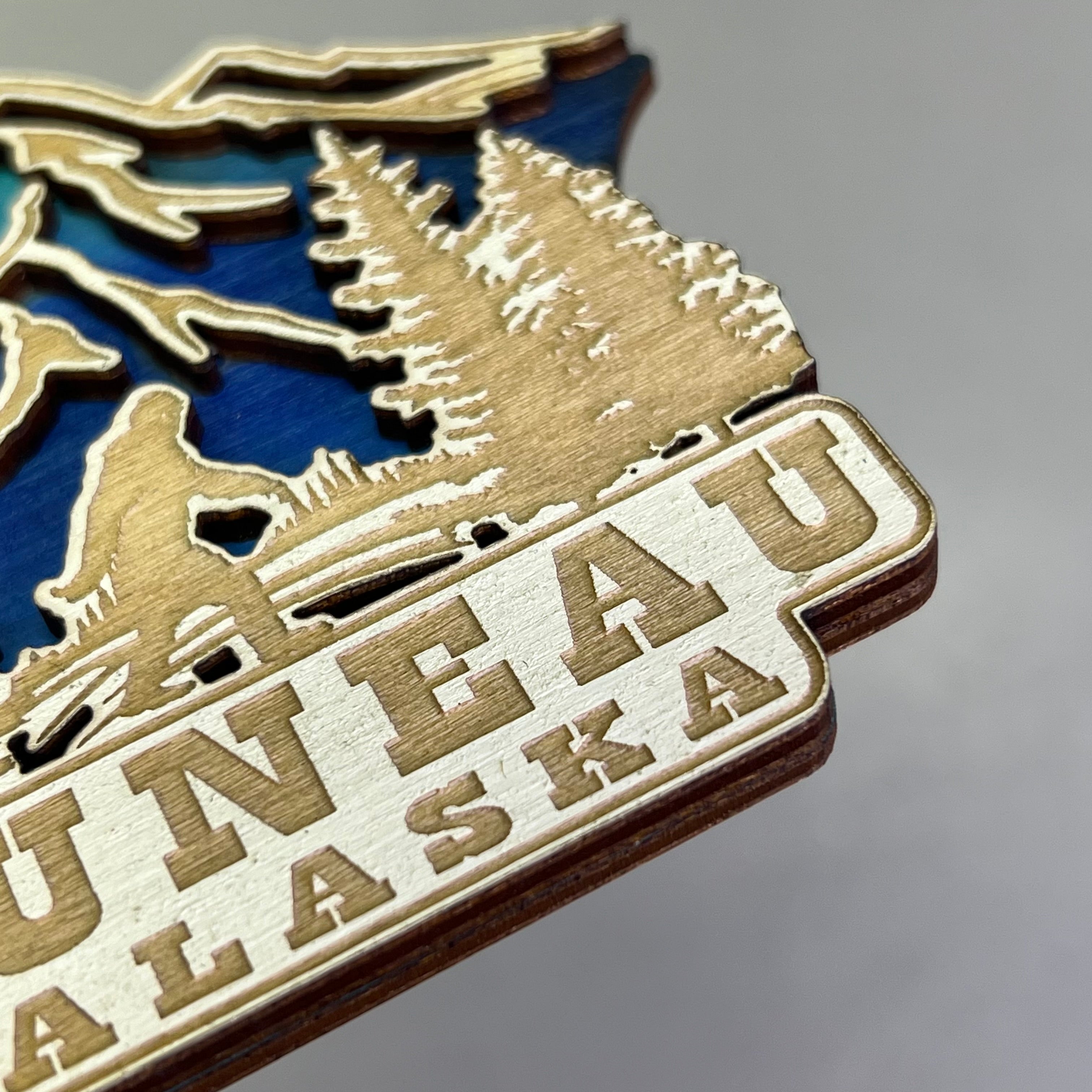 (2 PACK) Roaming Sasquatch Laser Cut Wood Magnet Souvenir JUNEAU,AK Made In USA
