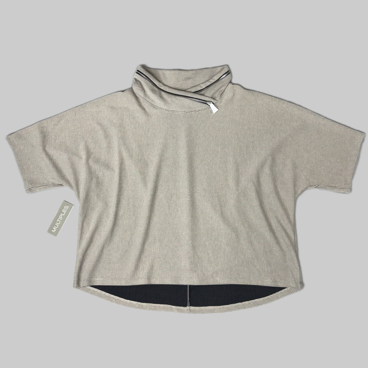 MULTIPLES Zippered Cowl Neck Top Petite Women's Sz PL Stone M44802TP