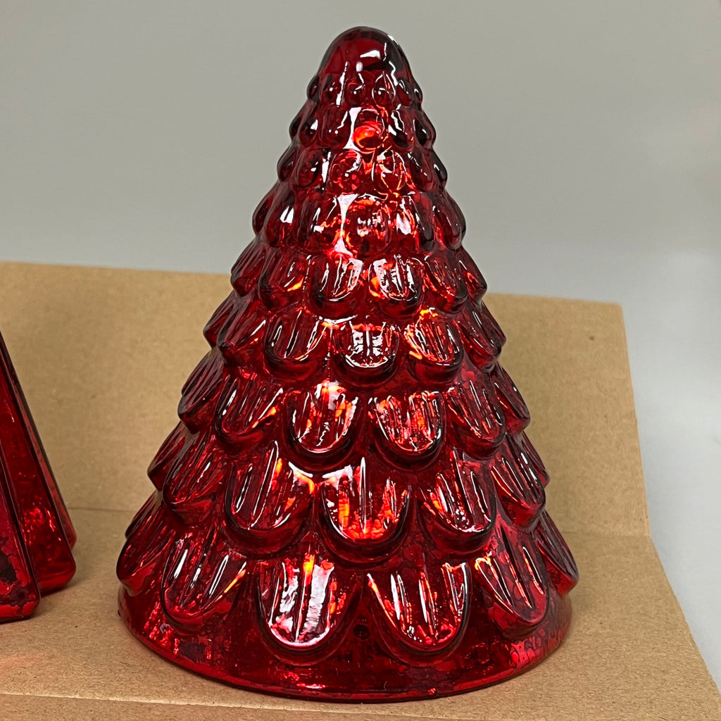 (Set of 3) Box Of Red Mercury Glass Lighted Christmas Trees