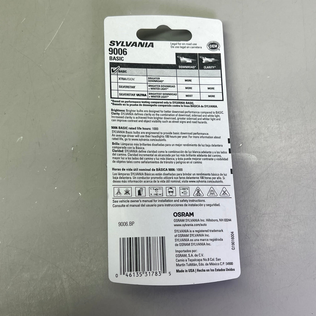 SYLVANIA (2 PACK) Basic Halogen Headlight Bulb OE Quality 12.8V 9006.BP