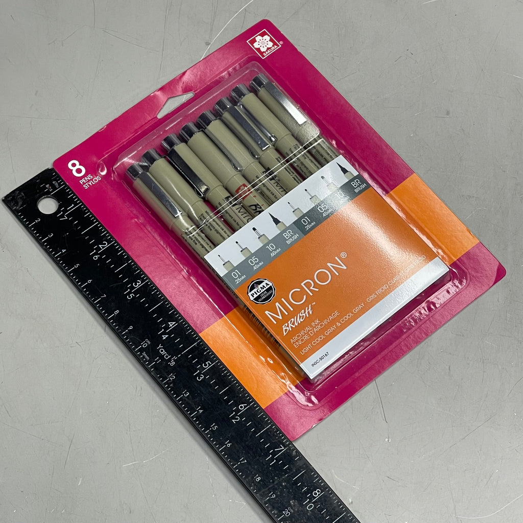 SAKURA (3-PACK) Pigma Micron Pens & Brush 0.25mm, 0.45mm, 0.60mm Gray 50167