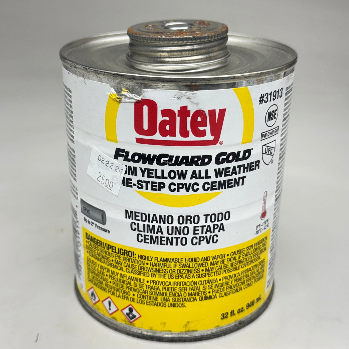 OATEY FlowGuard Gold Medium Yellow All Weather One-Step CPVC Cement 32 oz 31913