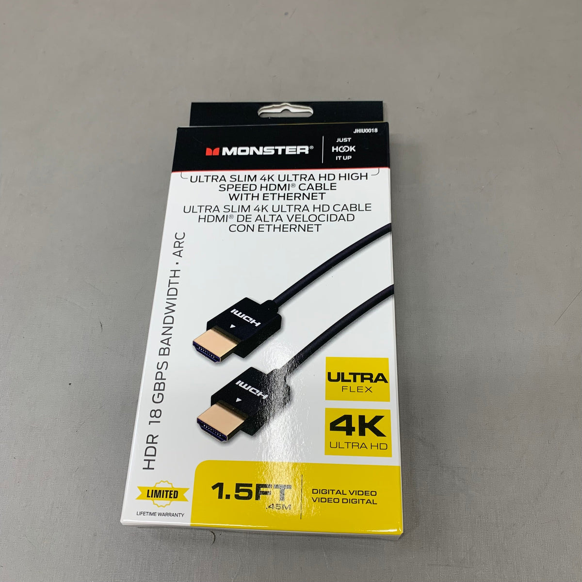 MONSTER (2 Pack) Ultra Slim 4K Ultra HD High Speed HDMI Cables 1.5Ft, 3Ft Black JHIU0009,JHIU0018
