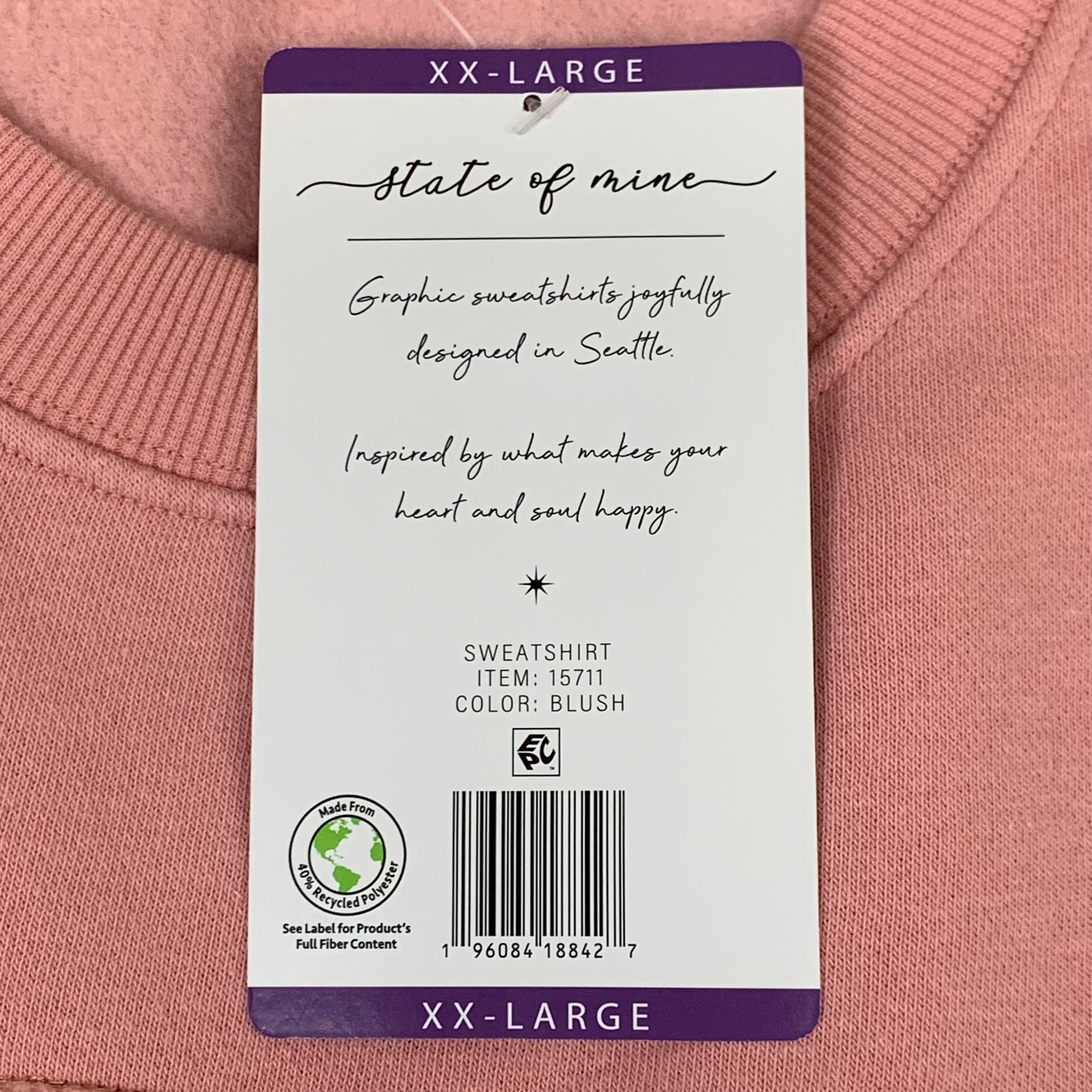 STATE OF MINE Women's Texas Print Sweatshirt Sz-XXLarge Blush 15711