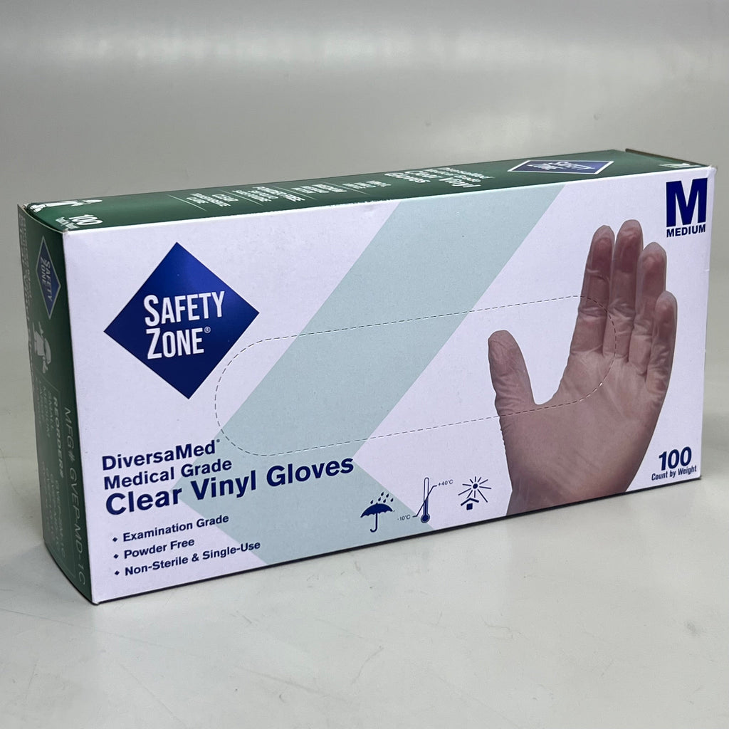 SAFETY ZONE (2 PACK of 100 Gloves) Clear Vinyl Gloves Sz M, GVEP-MD-1C