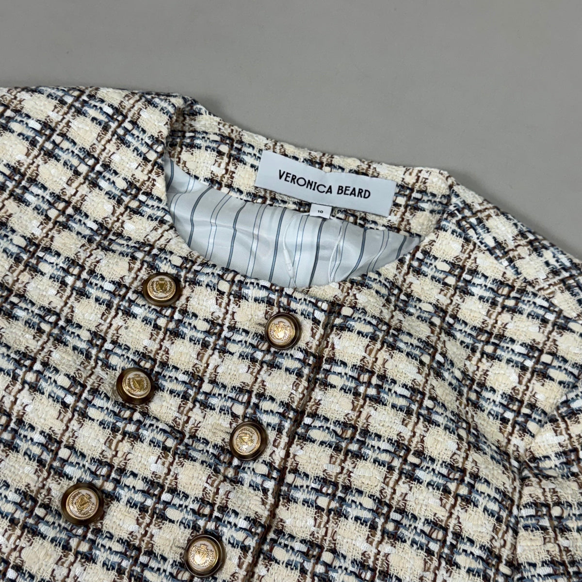 VERONICA BEARD Bentley Tweed Jacket Sz-10 Ivory/Camel 2406TW6810474