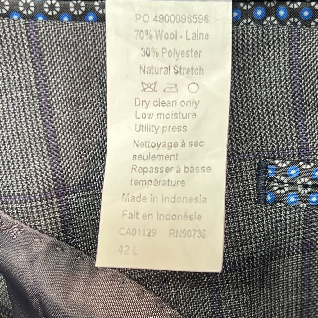 RALPH LAUREN  70% Wool Hand Tailored Suit Set Men's Sz 42 L Grey Purple Plaid (Pre-Owned)