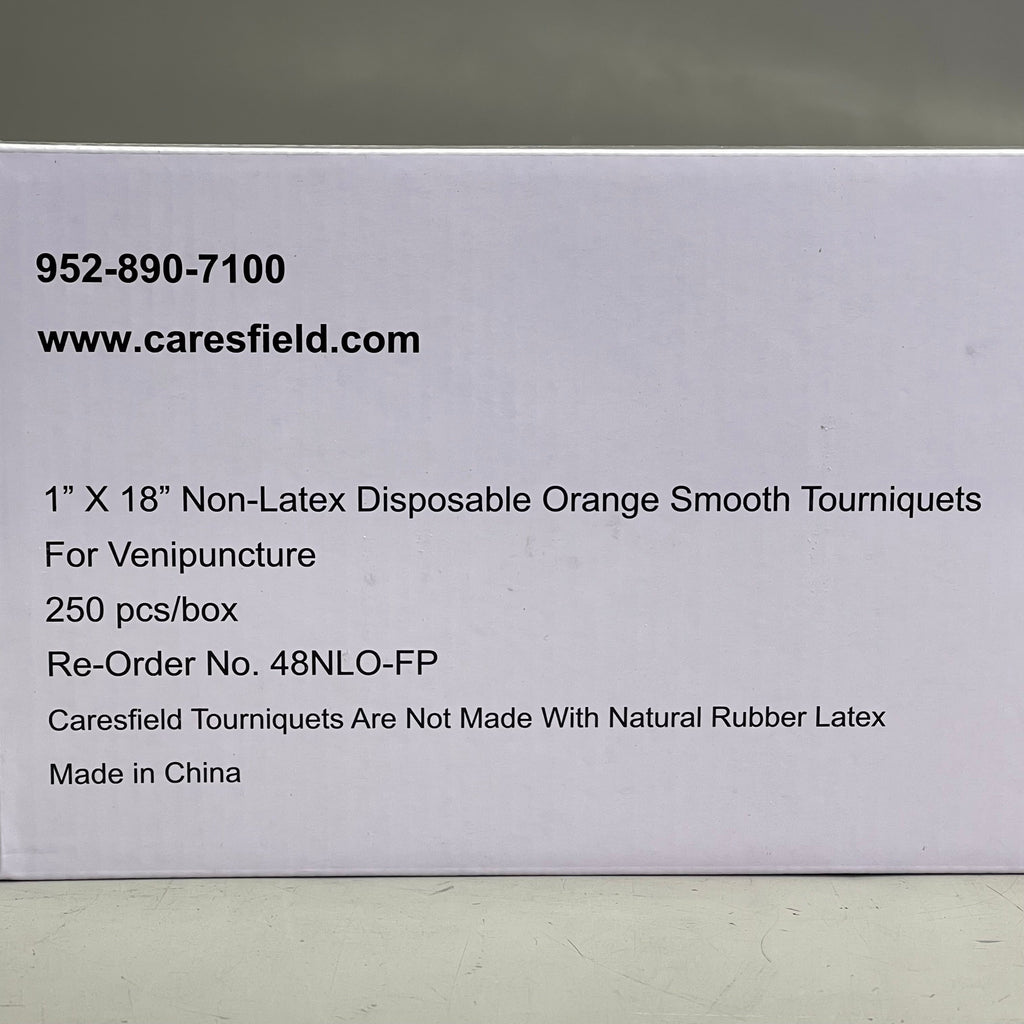 CARESFIELD Smooth Tourniquets, Disposable 1" x 18", 250 pcs/box Orange 48NLO-FP