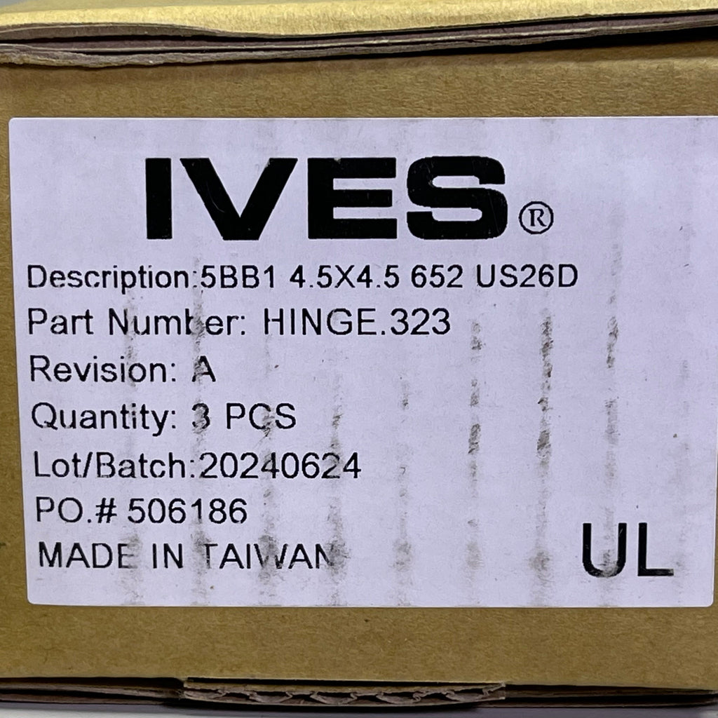 IVES (3 PACK) Full Mortise 5-Knuckle Hinge 4.5" x 4.5" Satin Chrome HINGE.323