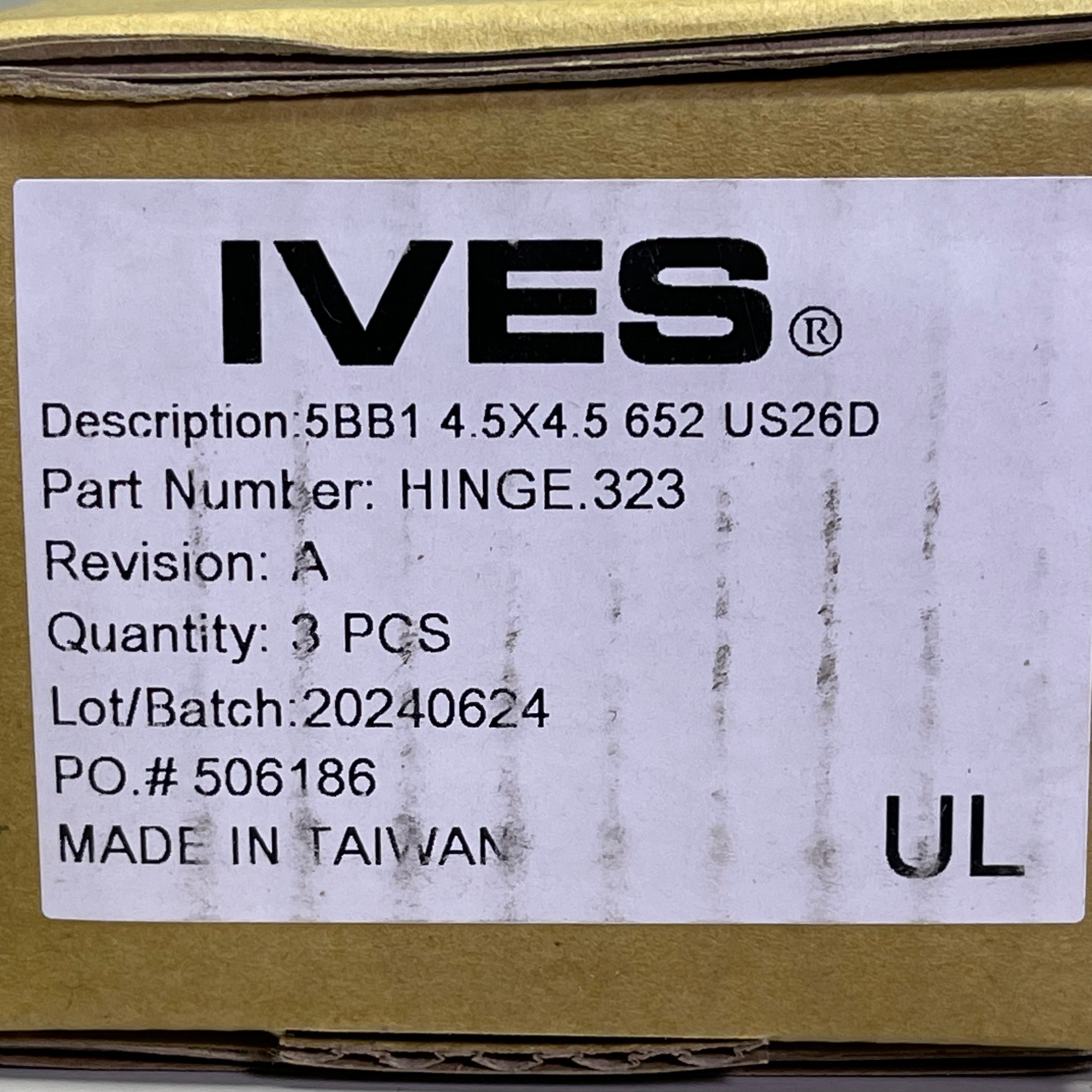 IVES (3 PACK) Full Mortise 5-Knuckle Hinge 4.5" x 4.5" Satin Chrome HINGE.323