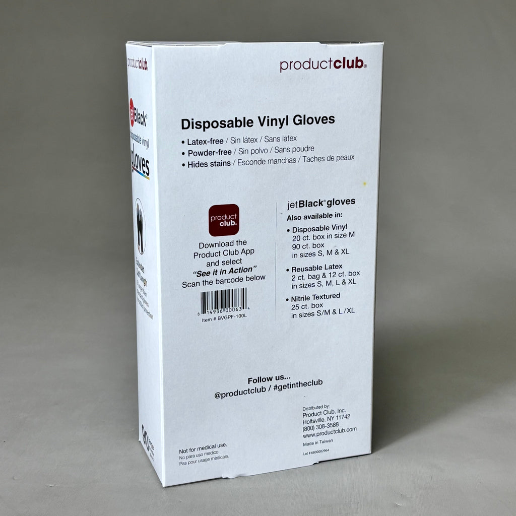 PRODUCT CLUB  (2 PACK, 90 GLOVES EACH) Disposable Vinyl Gloves Long Cuff Sz L