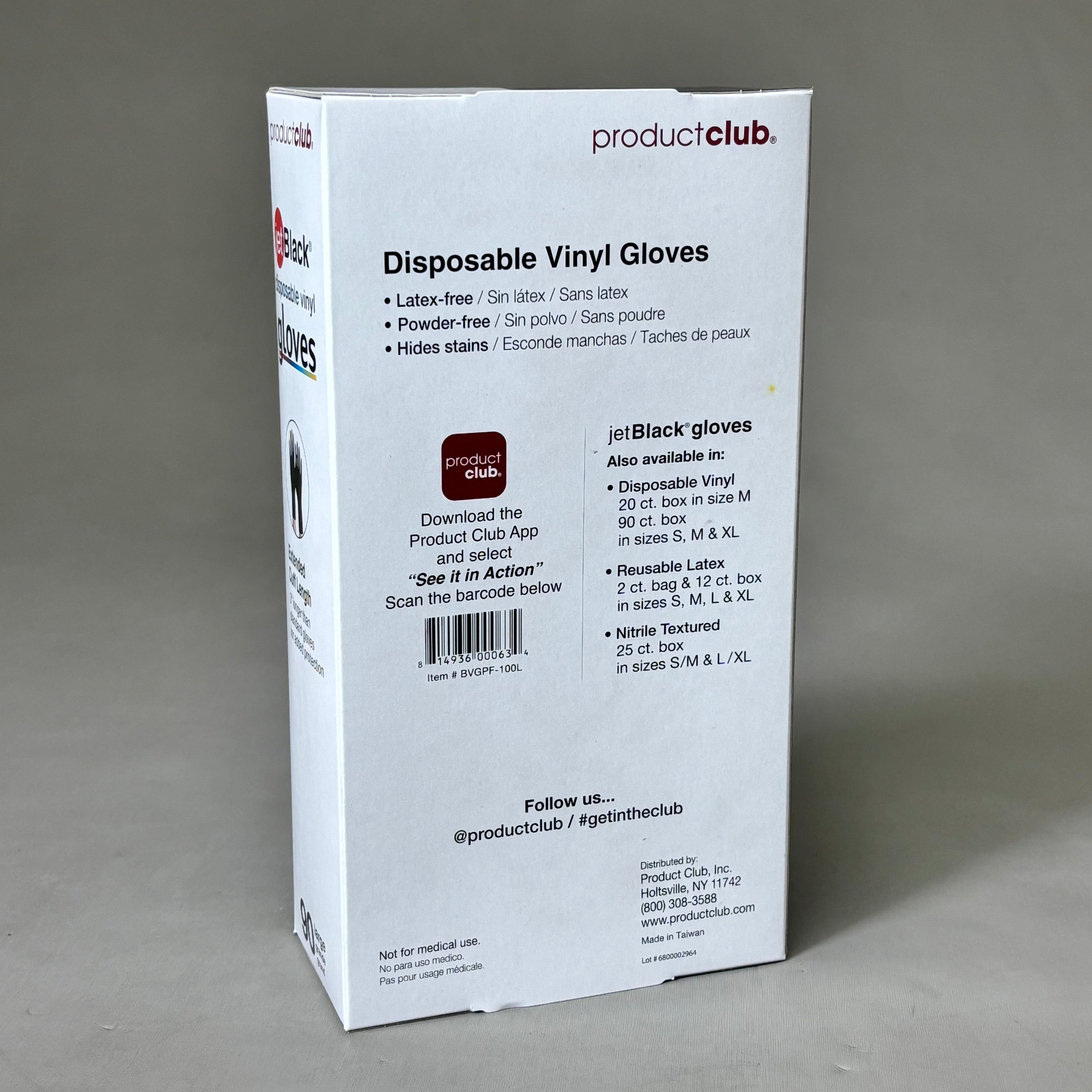 PRODUCT CLUB  (2 PACK, 90 GLOVES EACH) Disposable Vinyl Gloves Long Cuff Sz L