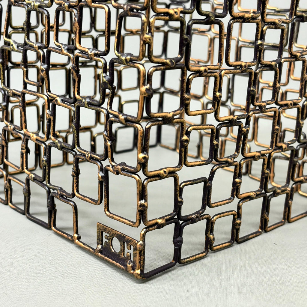 FOH Coppered Link Hand-Painted Fused Iron Square Riser 3 Piece Set BRI002GOI20