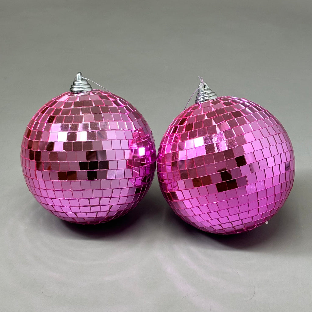 RAZ IMPORTS (2 PACK) Disco Ball Christmas Ornament Glass & Foam 6" Pink 4432728