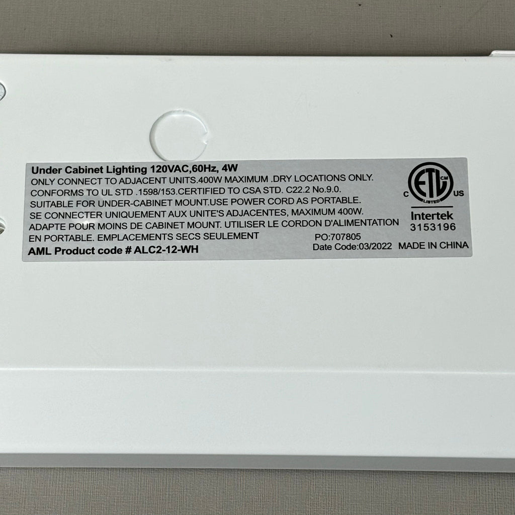 AMERICAN LIGHTING 2 LED Under Cabinet Light 12" 4W 3000K White ALC212WH