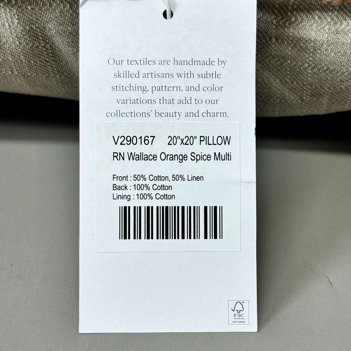 VILLA RN Wallace 20"x20" RN Pillow Orange Spice Multi V290167