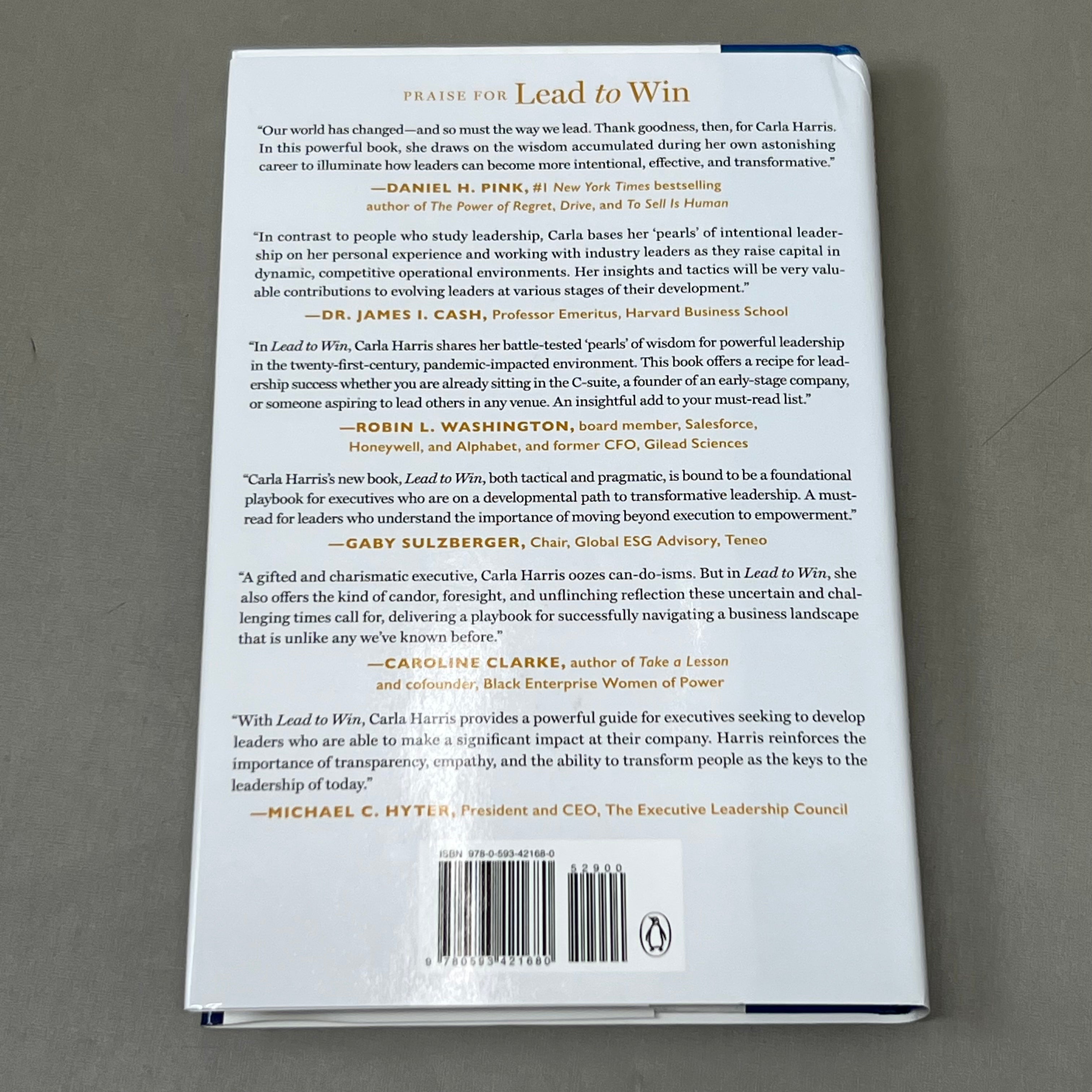 LEAD TO WIN Hardback By Carla A. Harris Published by Penguin Random House 9"x6"
