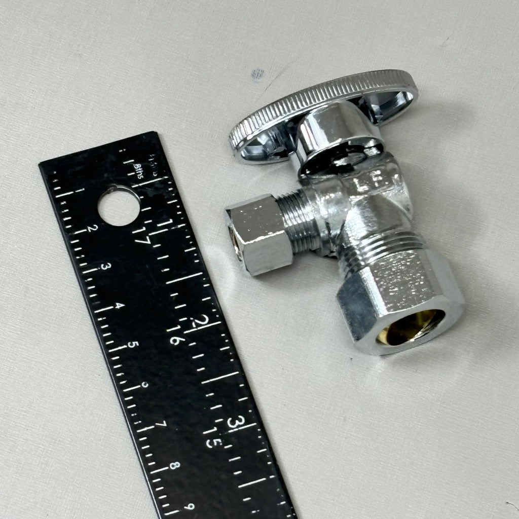 PLUMBSHOP Water Stop 1/2" Nom Comp x 3/8 " OD Comp Angle Brass/Chrome PLB100X P