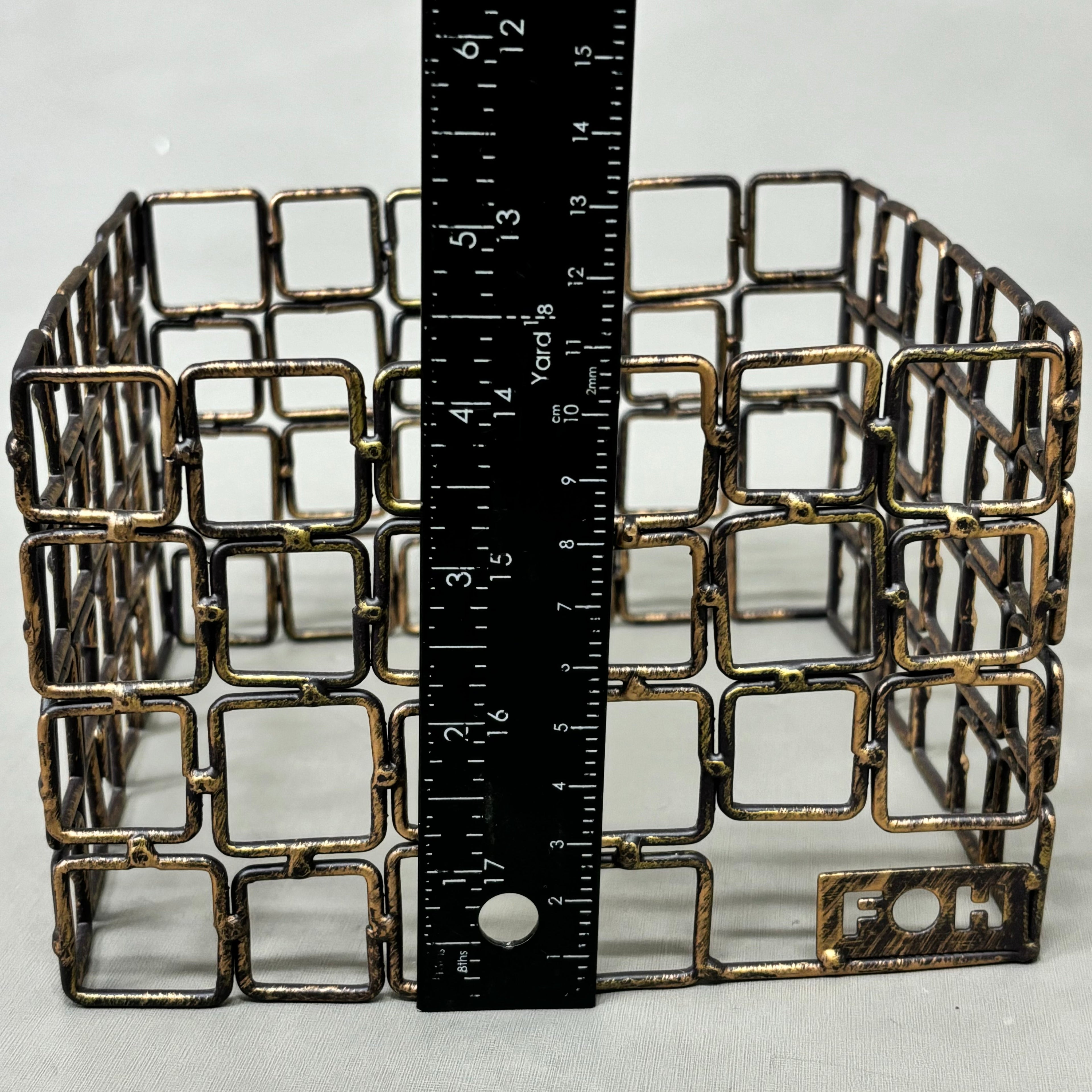 FOH Coppered Link Hand-Painted Fused Iron Square Riser 3 Piece Set BRI002GOI20