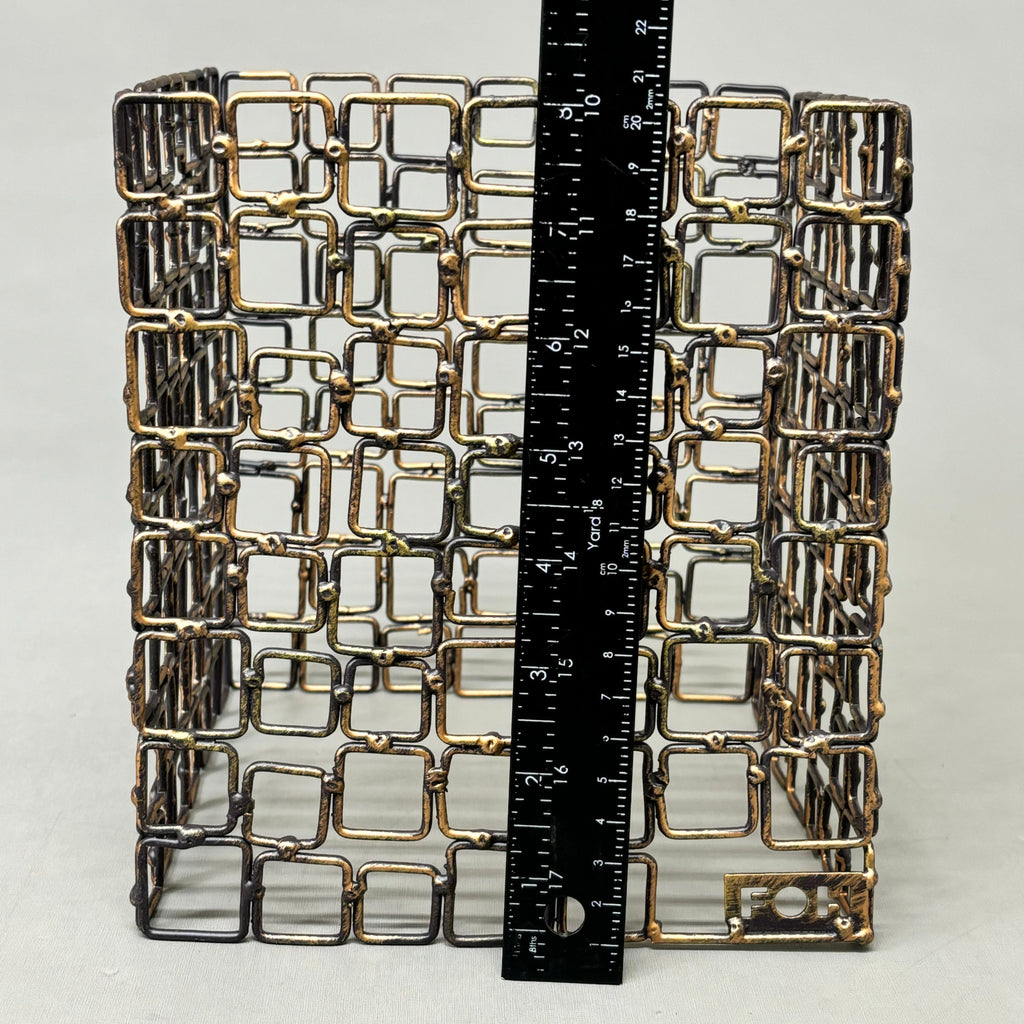 FOH Coppered Link Hand-Painted Fused Iron Square Riser 3 Piece Set BRI002GOI20