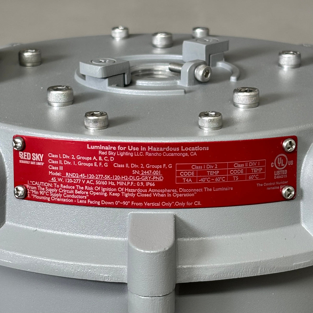 RED SKY Round Series Hazardous Location Lights  45W Voltage  RND2-45-120-277-5K-120-H2-DLG-GRY-PND