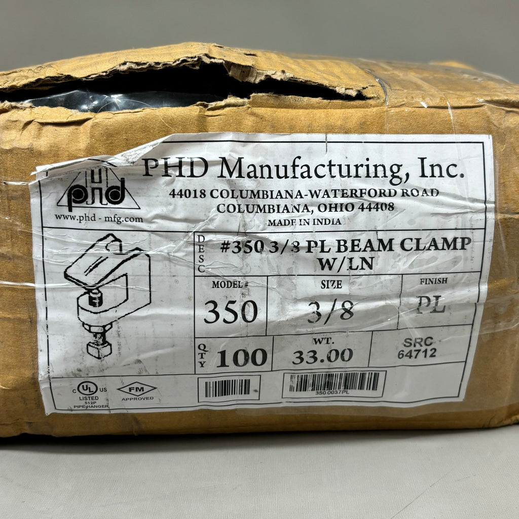 PHD MANUFACTURING INC (100 PACK) Beam Clamp PL Finish Open U Design 3/8 #350
