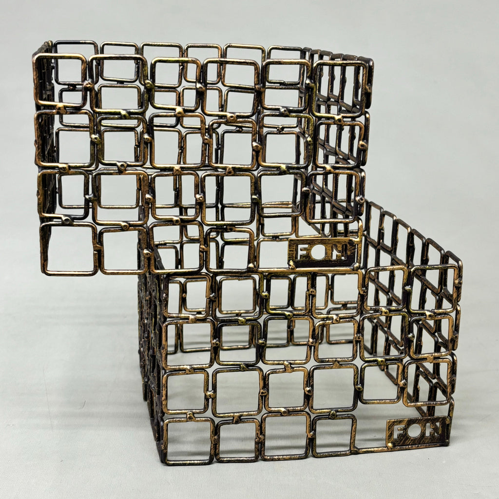 FOH Coppered Link Hand-Painted Fused Iron Square Riser 3 Piece Set BRI002GOI20