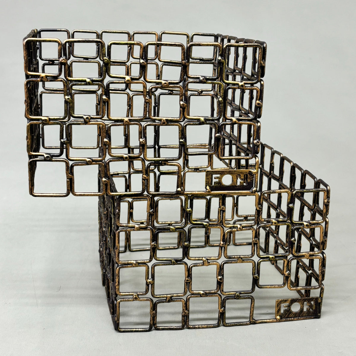 FOH Coppered Link Hand-Painted Fused Iron Square Riser 3 Piece Set BRI002GOI20