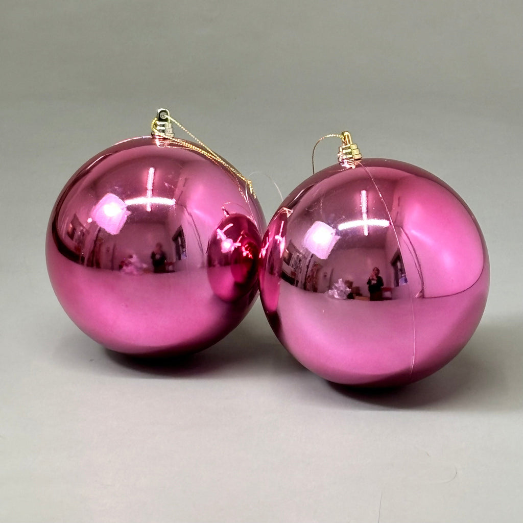 RAZ IMPORTS (2 PACK) Christmas Ball Ornament Decoration 6" Shiny Fuchsia 4441211