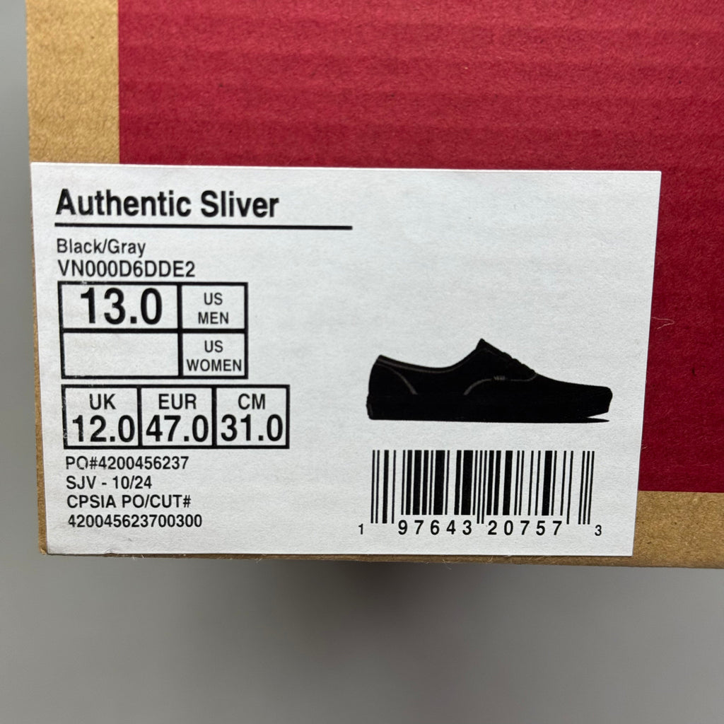 VANS Authentic Sliver Shoe Sz Men's 13.0 Black/Gray VN000D6DDE2