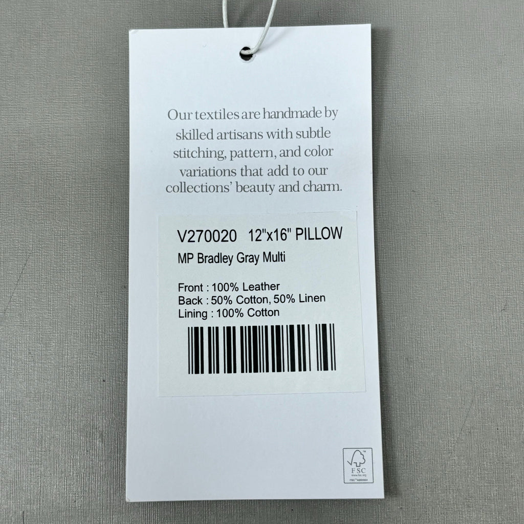 VILLA 12"x16" MP Bradley Hide Le Decorative Throw Pillow in Gray