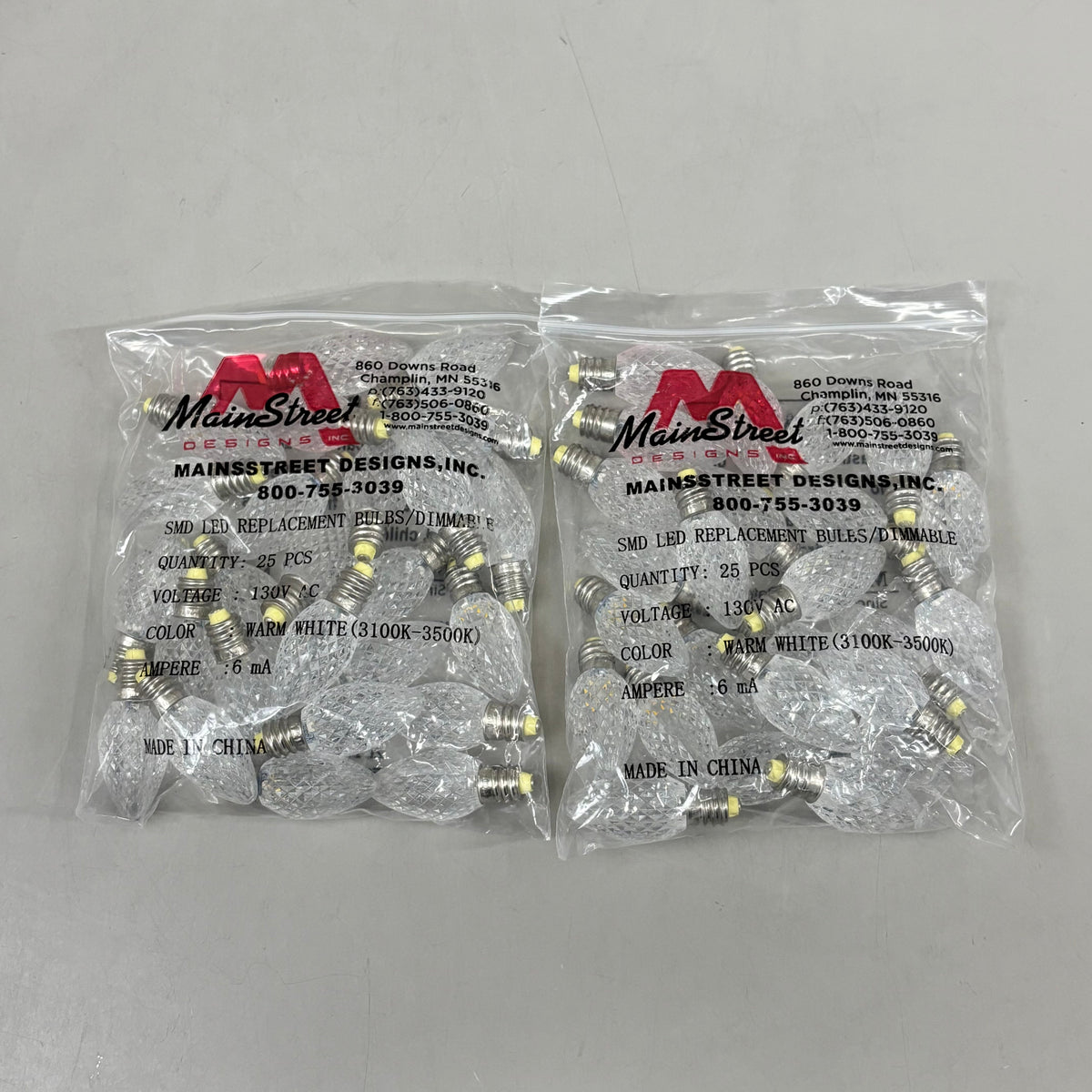 MAIN STREET (2 PACK, 25 BULBS EACH) LED C7 Christmas Light Bulbs Warm White