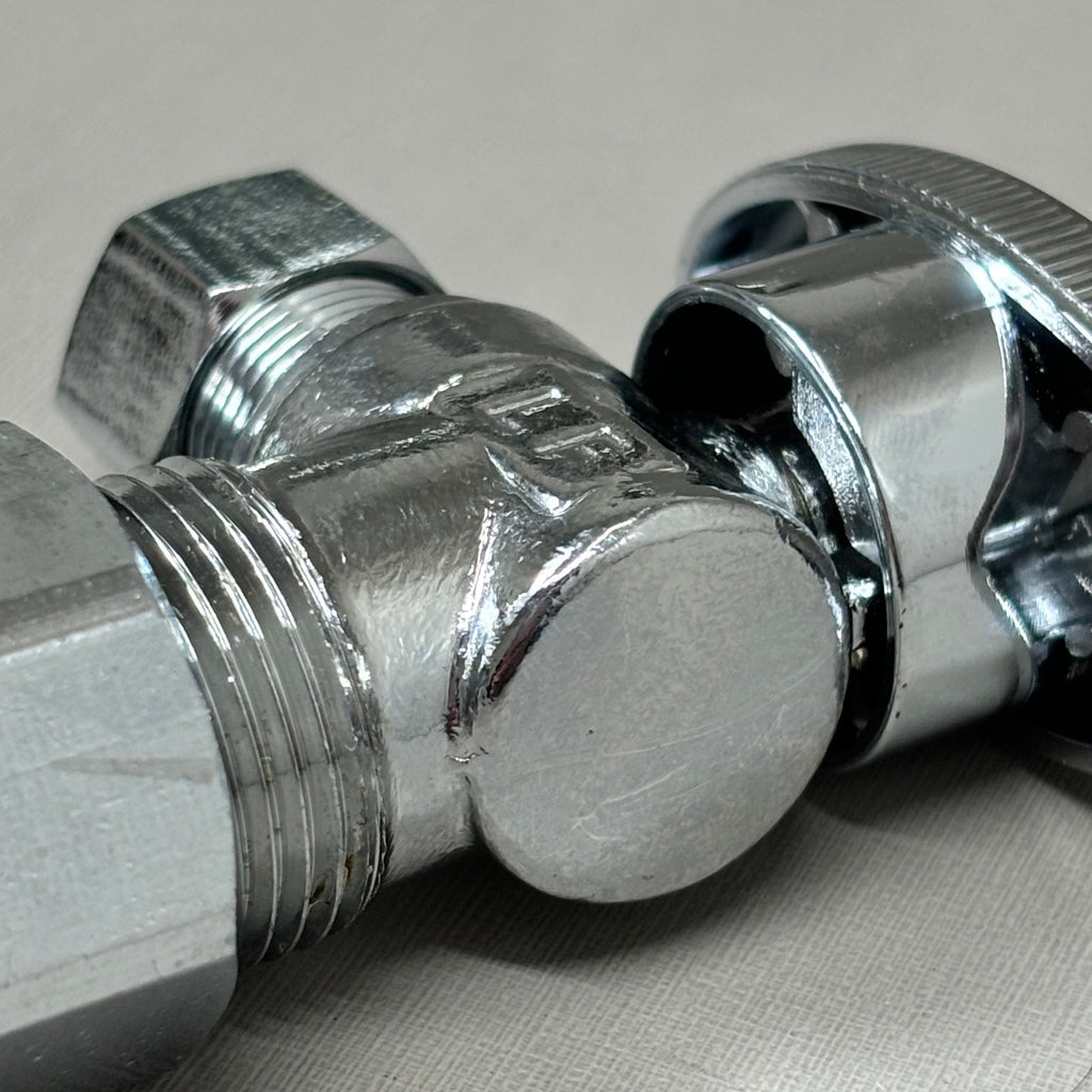 PLUMBSHOP Water Stop 1/2" Nom Comp x 3/8 " OD Comp Angle Brass/Chrome PLB100X P