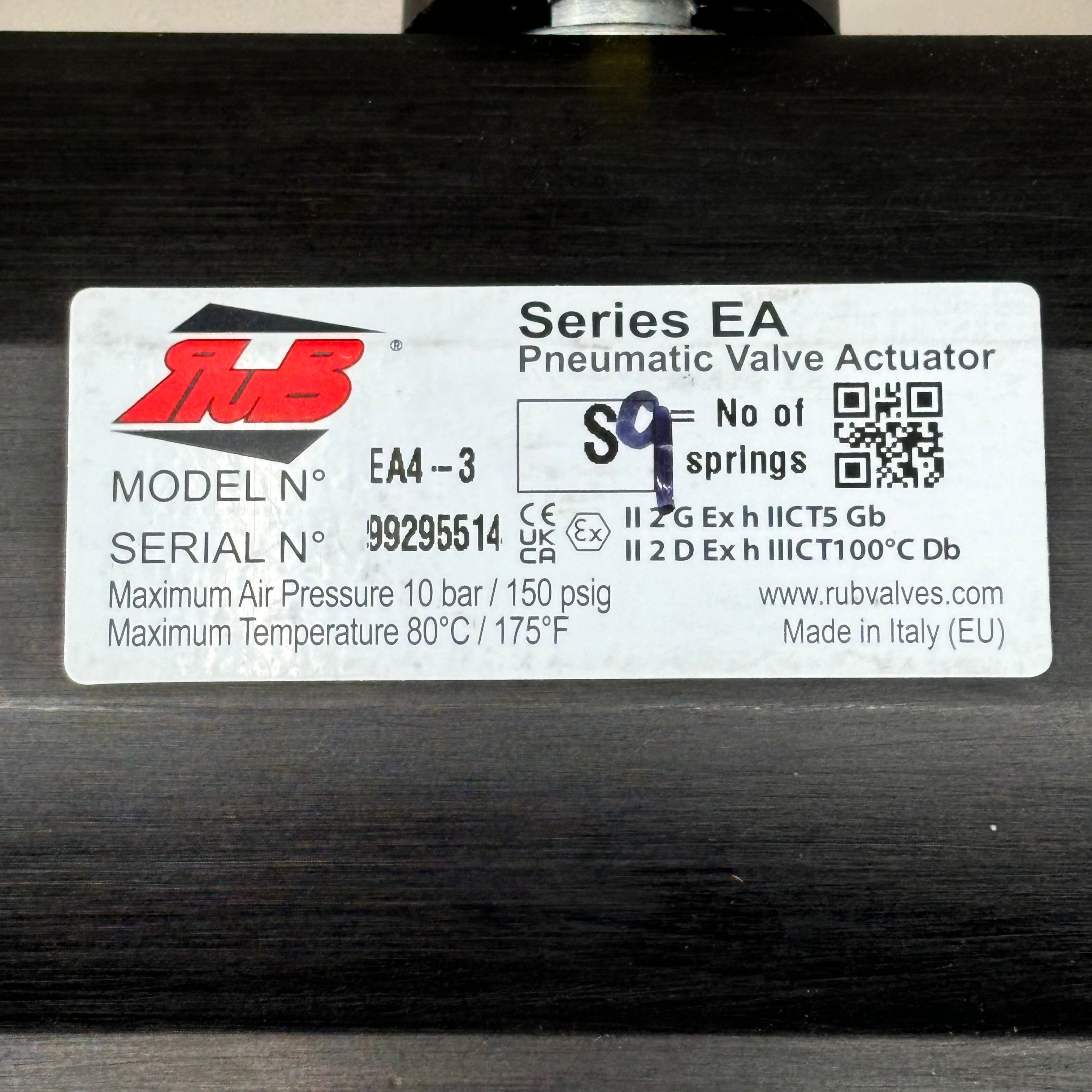 RUB Pneumatic Actuator S9 with 1" Bronze Ball Valve EA4-3 (new)