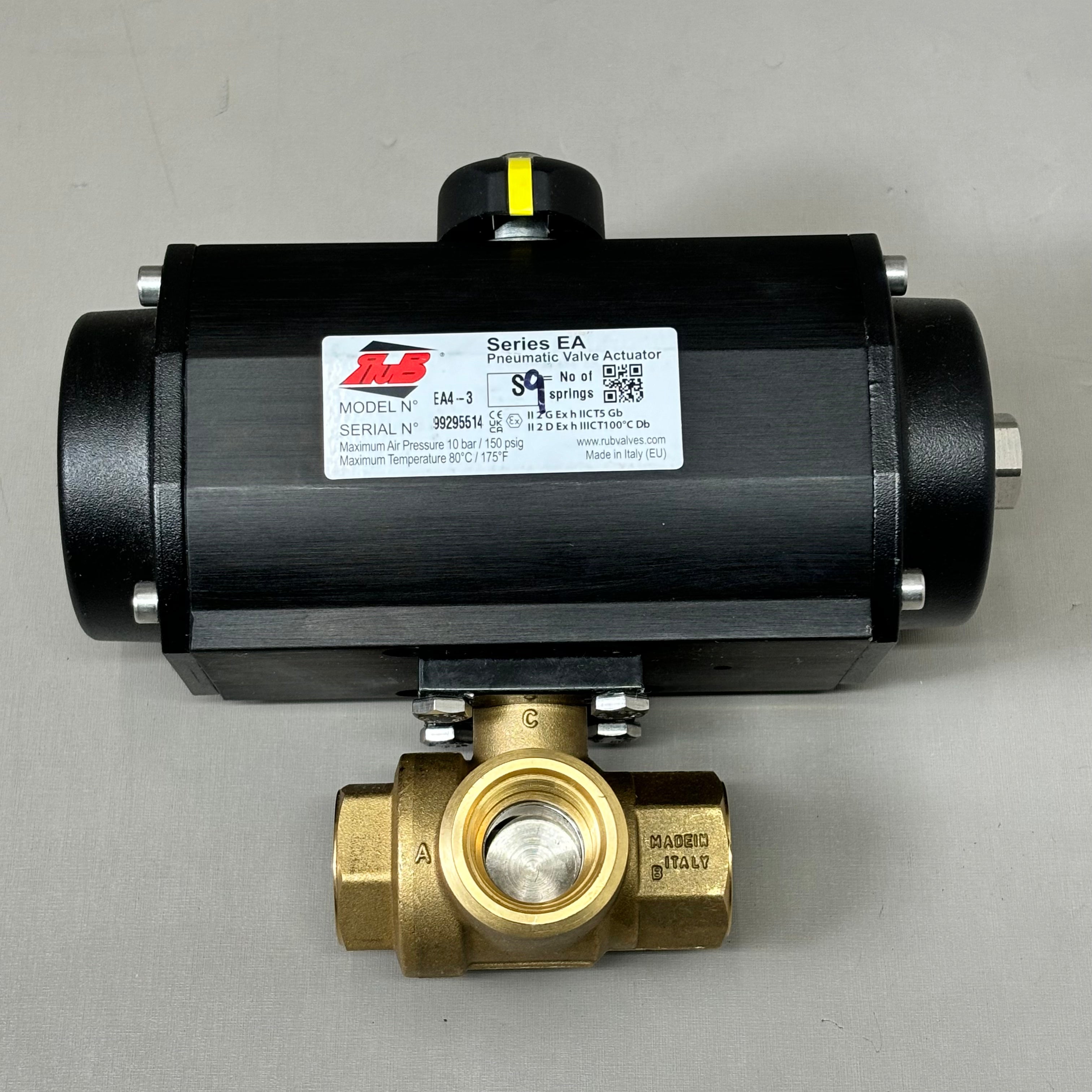 RUB Pneumatic Actuator S9 with 1" Bronze Ball Valve EA4-3 (new)