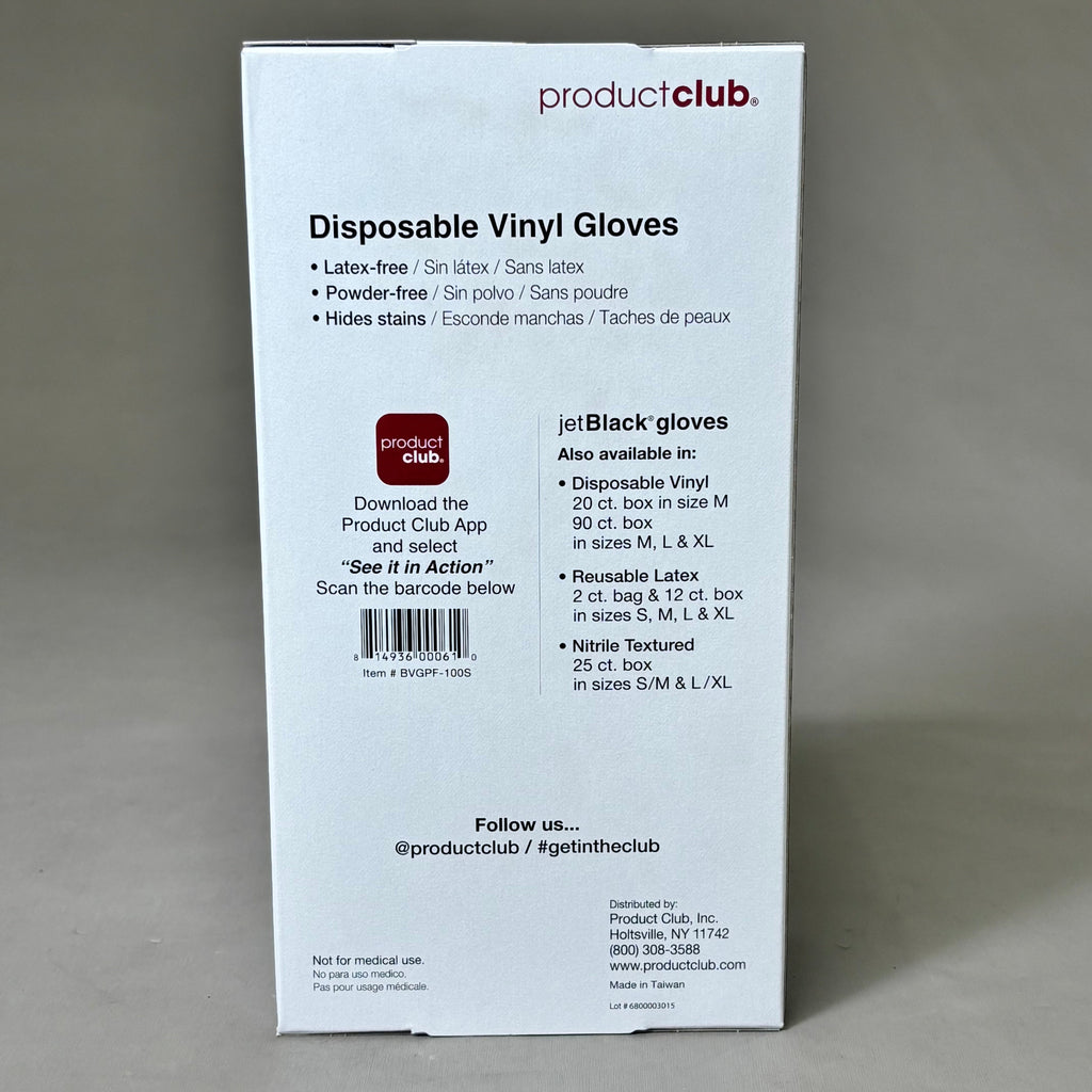 PRODUCT CLUB  (2 PACK, 90 GLOVES EACH) Disposable Vinyl Gloves Long Cuff Sz S
