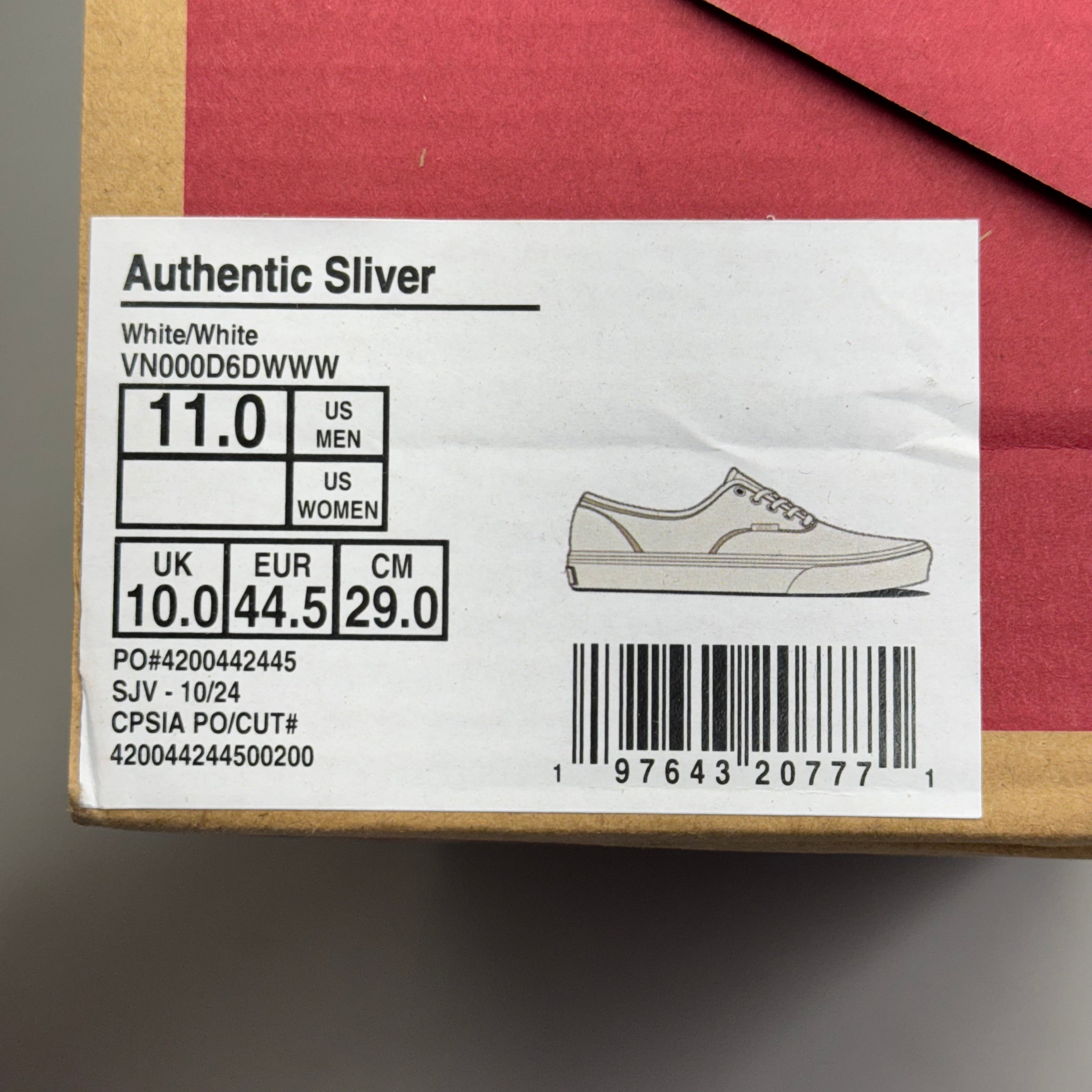 VANS Authentic Sliver Sneakers Shoes Mens's Sz 11 White/White VN000D6DWWW