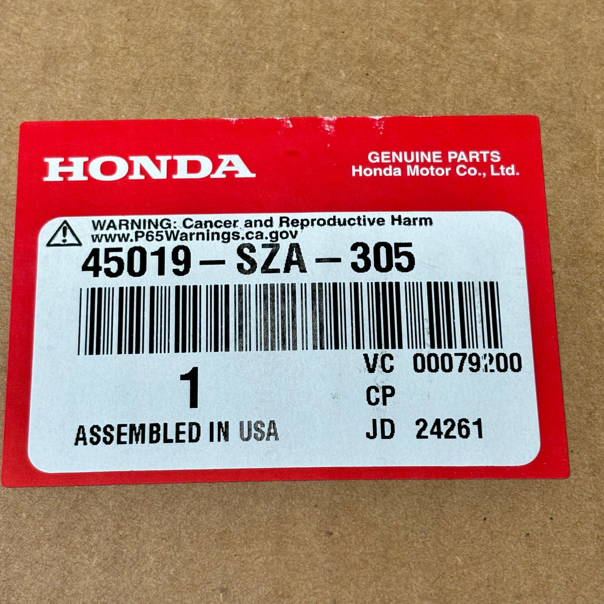 HONDA Caliper Left Front Assembled in USA Genuine OEM 45019-SZA-305