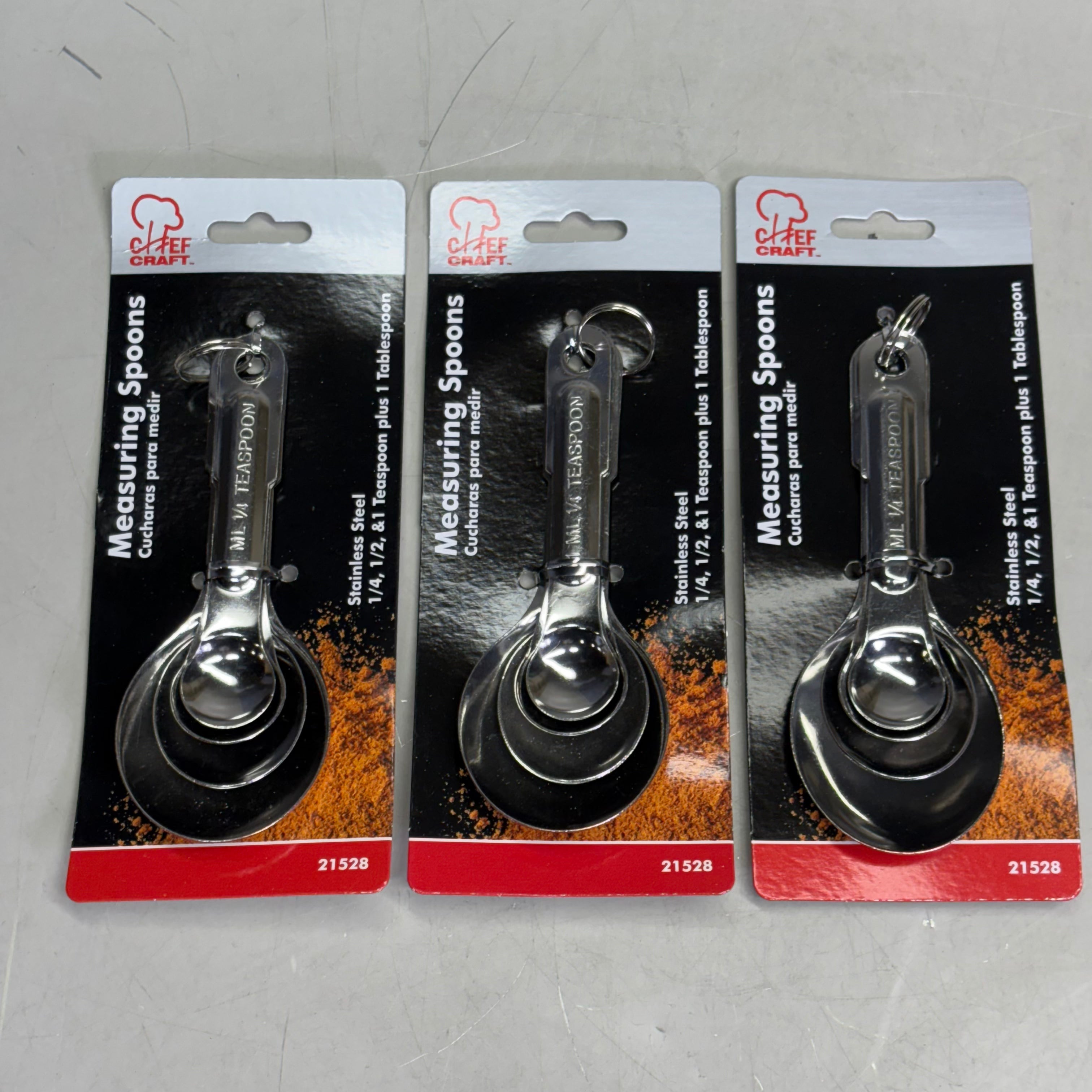 CHEF CRAFT (3 Pack) Measuring Spoons Stainless Steel 21528