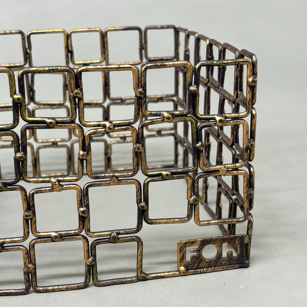 FOH Coppered Link Hand-Painted Fused Iron Square Riser 3 Piece Set BRI002GOI20