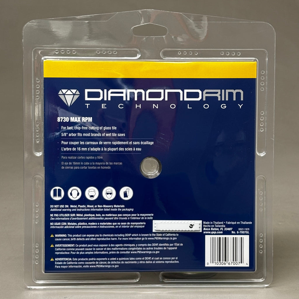 QEP Wet Tile Saw Continuous Rim Diamond Coated Blade 7"/180mm 5/8"Arbor 6-7007GL