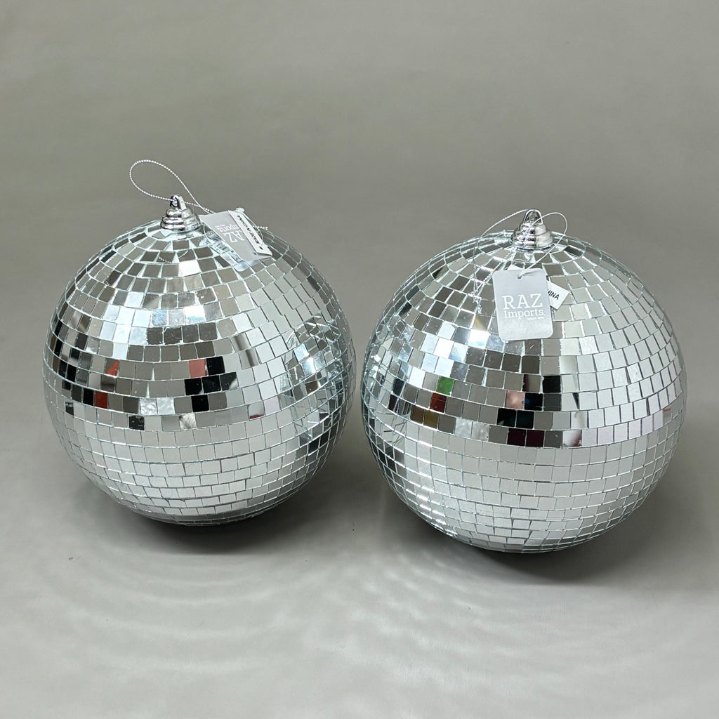 RAZ IMPORTS (2 PACK) Disco Ball Christmas Ornament Glass & Foam 8" Silver 4432735