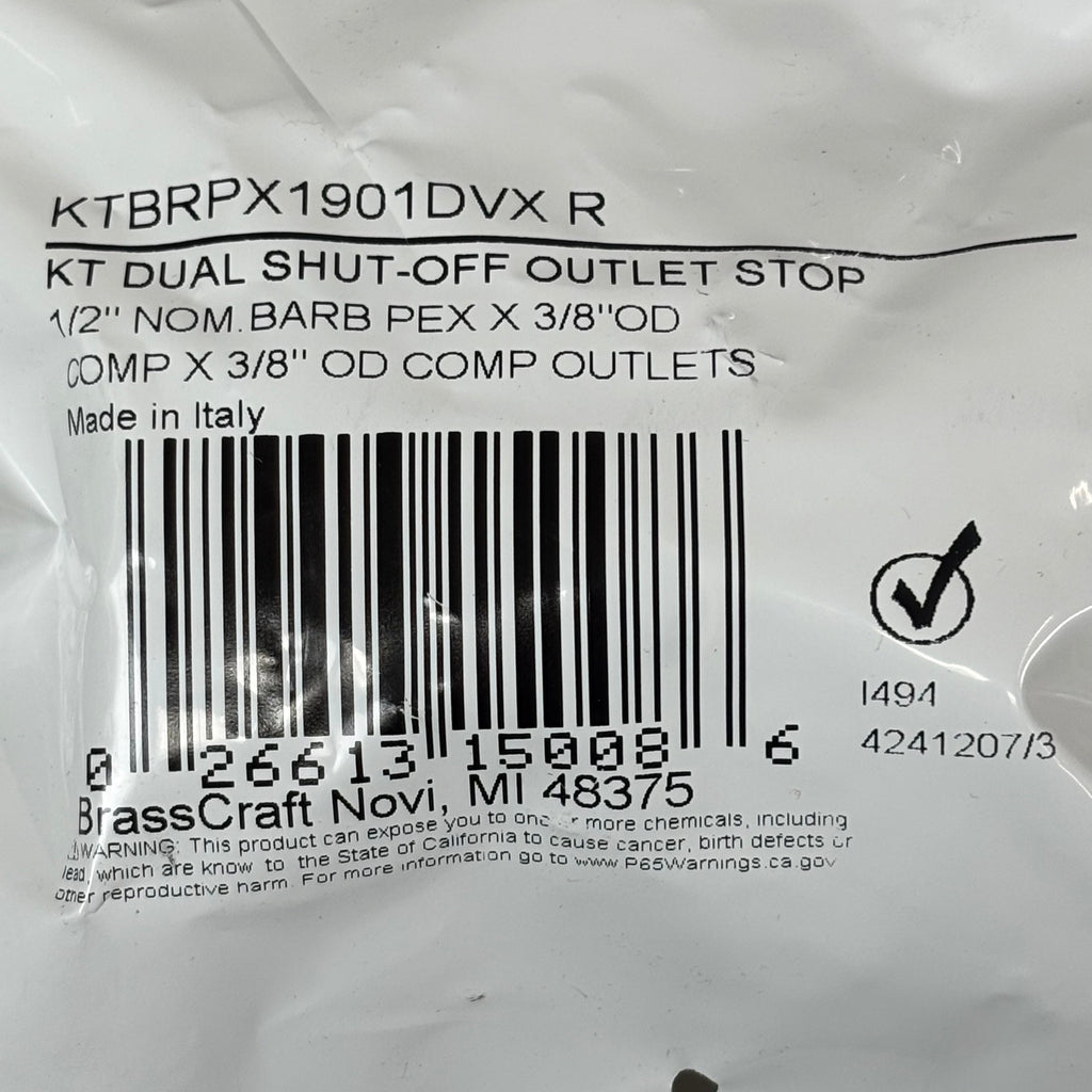 BRASS CRAFT KT Dual Shut-Off Outlet Stop  1/2" NOM 3/8" OD KTBRPX1901DVXR