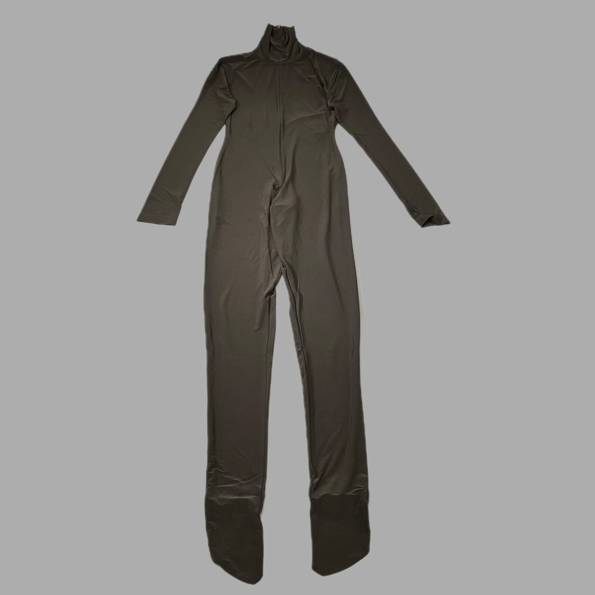 NORMA KAMALI Slim Fit Turtleneck Catsuit w/ Footsie Women's Sz M/38 Chocolate