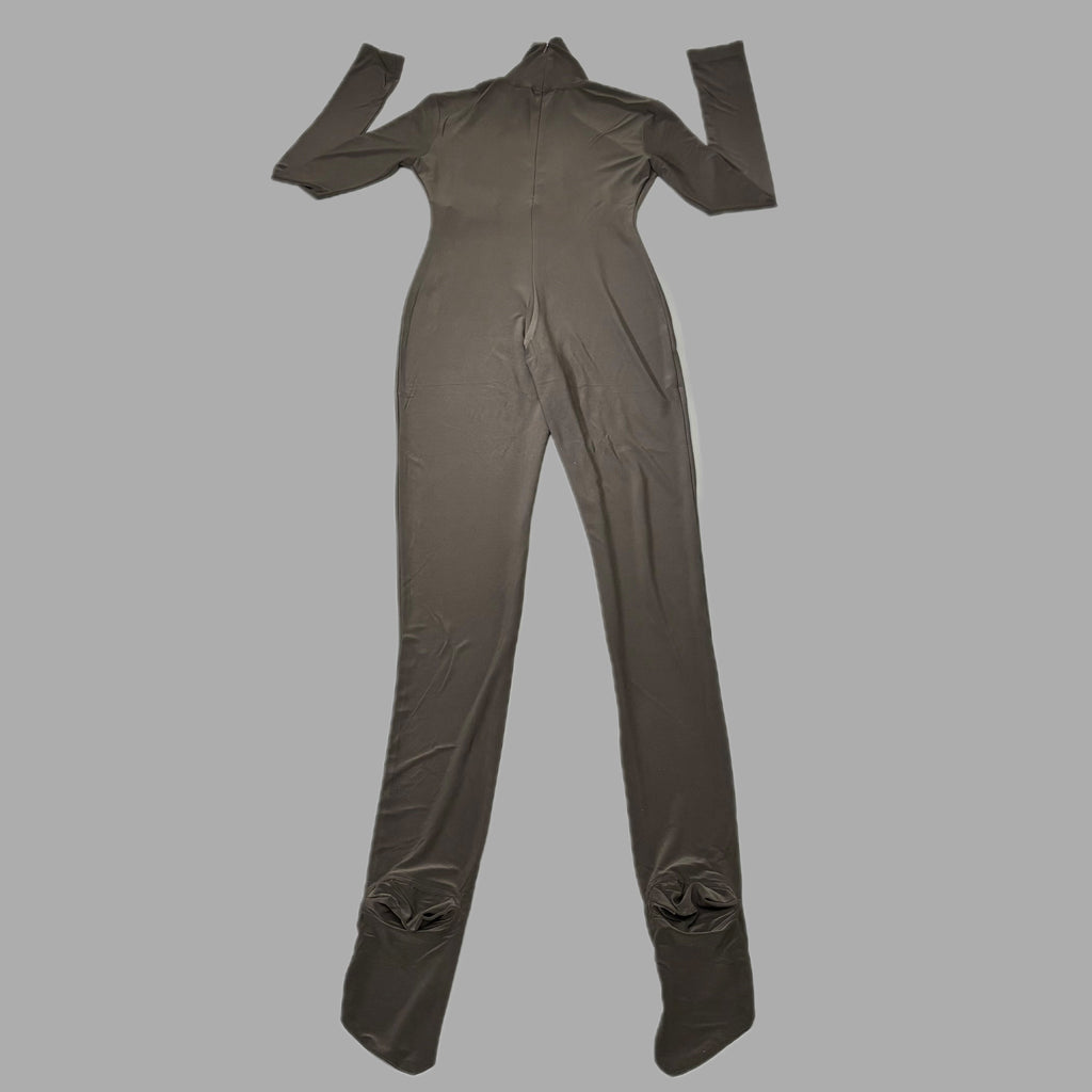 NORMA KAMALI Slim Fit Turtleneck Catsuit w/ Footsie Women's Sz M/38 Chocolate